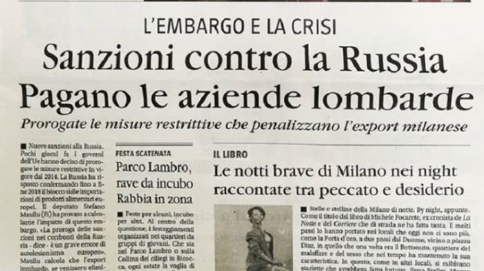 Su Il Giornale per ribadire un NO deciso alle sanzioni alla Russia